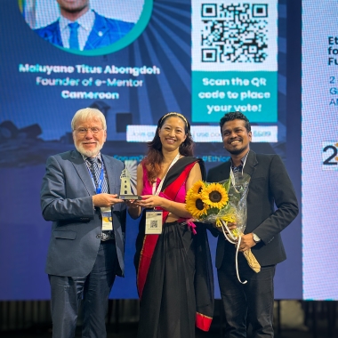 Aishworya Shrestha with Ravi Tissera and Christoph Stueckelberger