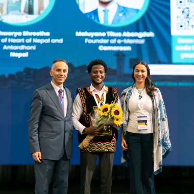 Maluyane Titus Abongdoh with Fadi Daou and Maria Lucia Uribe